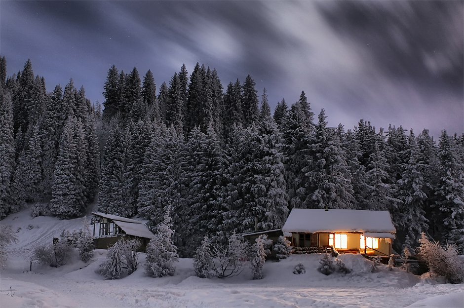 ночь,зима,домик,горы, SkorovS