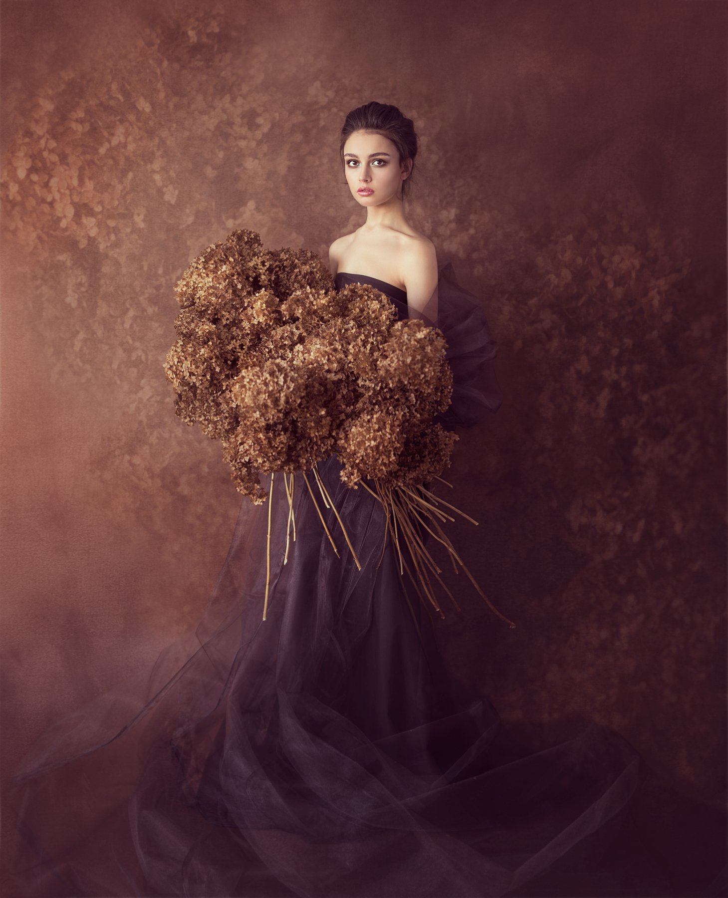 портрет цветы сухоцвет девушка, Валентина Попова