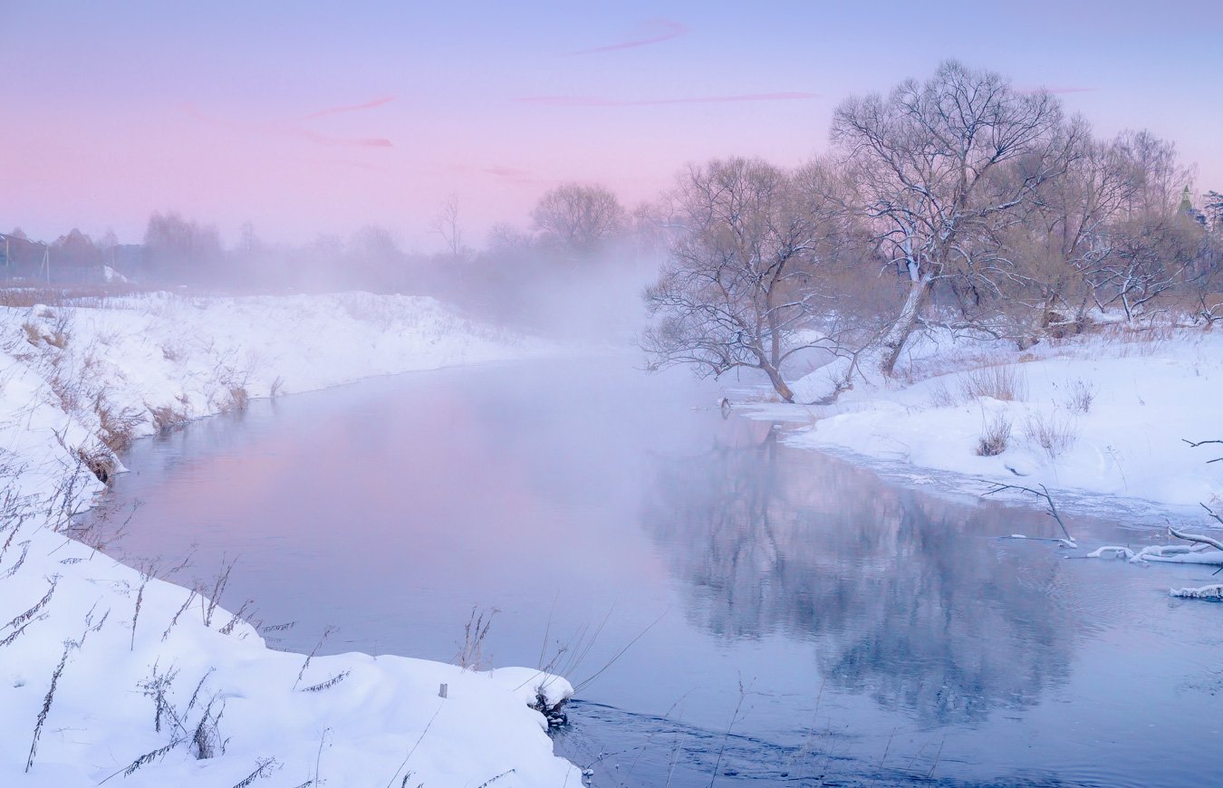 зима, река, вечер, закат, Виктор Климкин