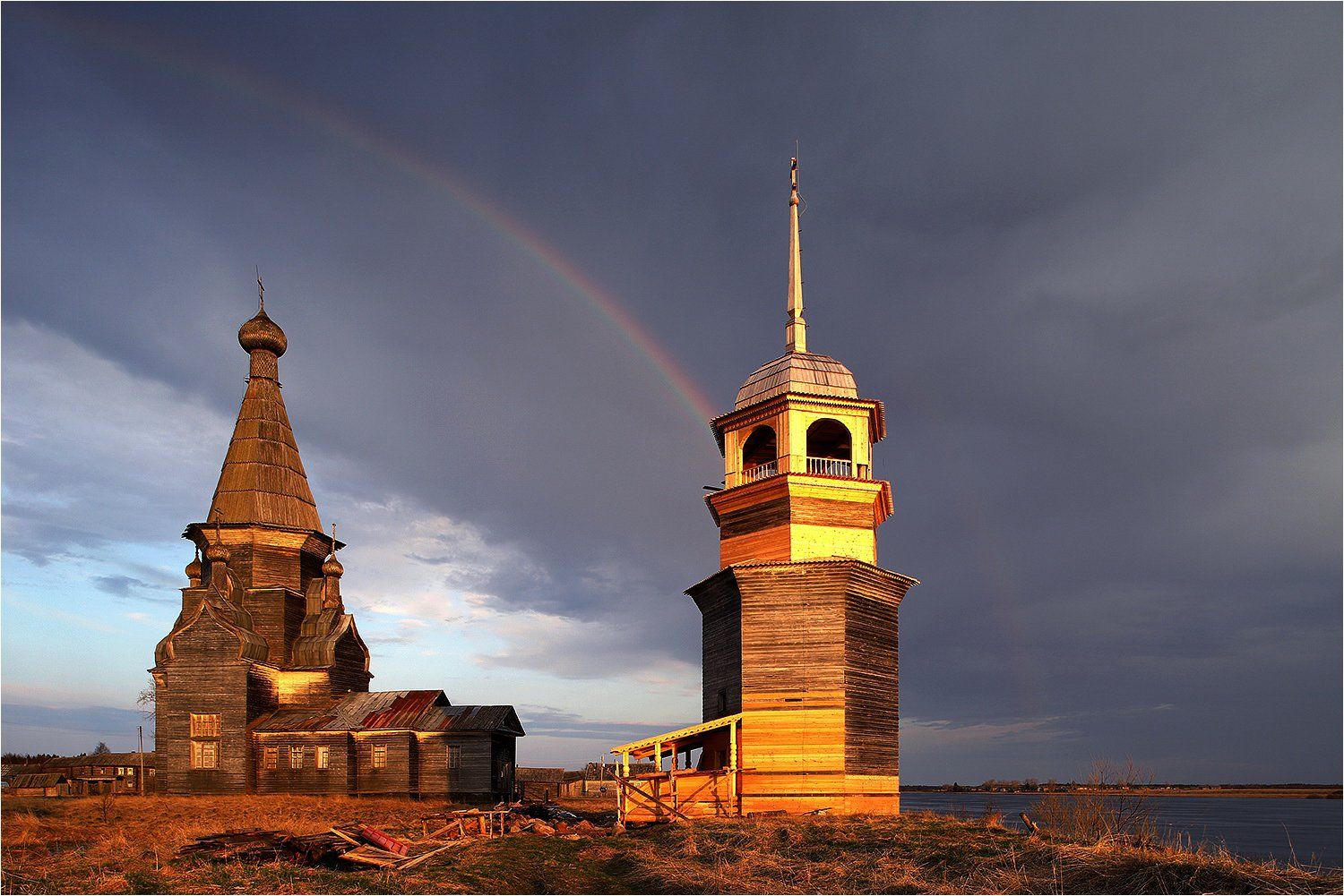 храм, деревянный храм, онега, радуга, облако, колокольня, реставрация,, Victor Pechenev