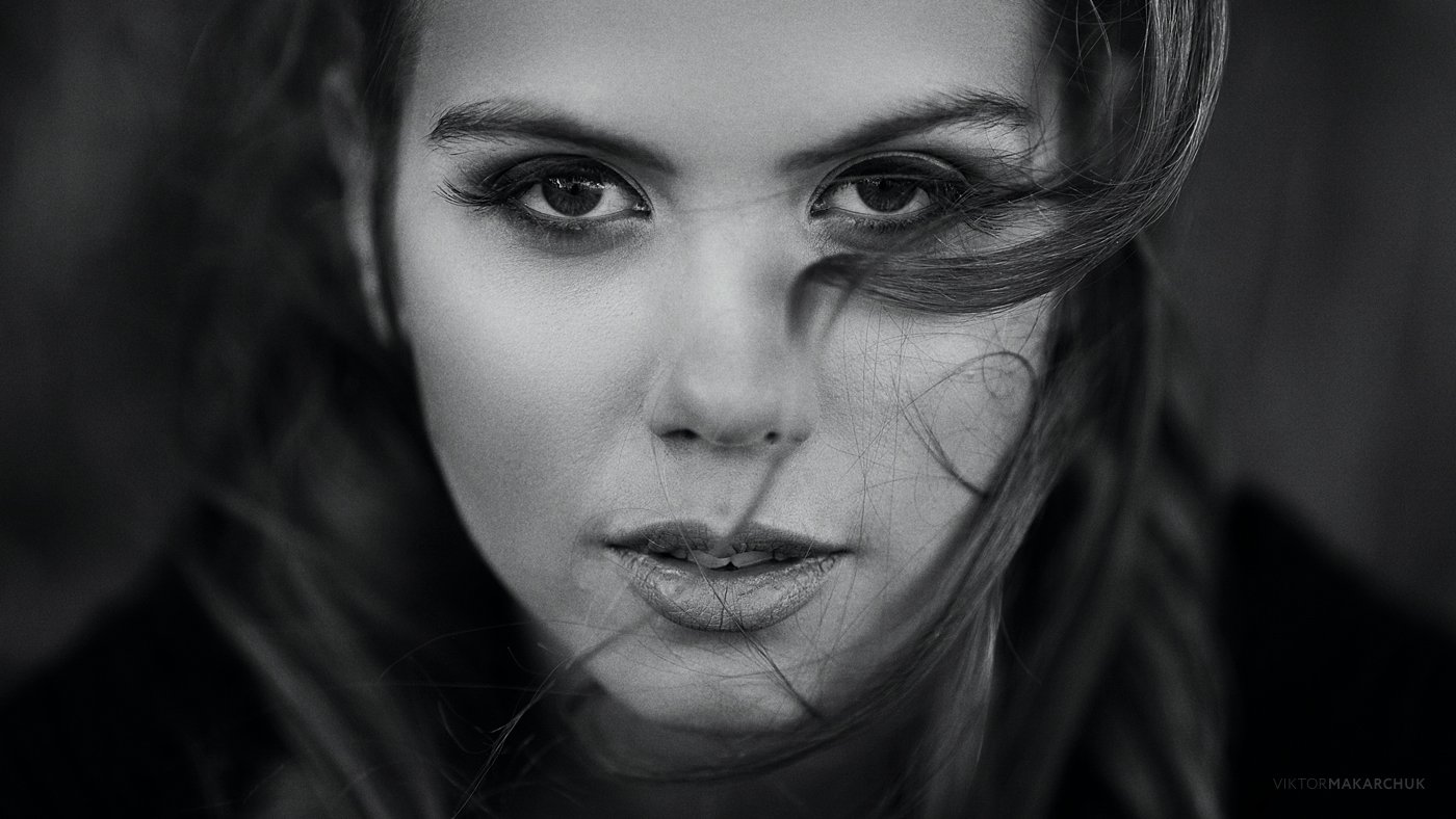 portrait,face,mood,look,eyes,model,girl,black and white, Виктор Макарчук