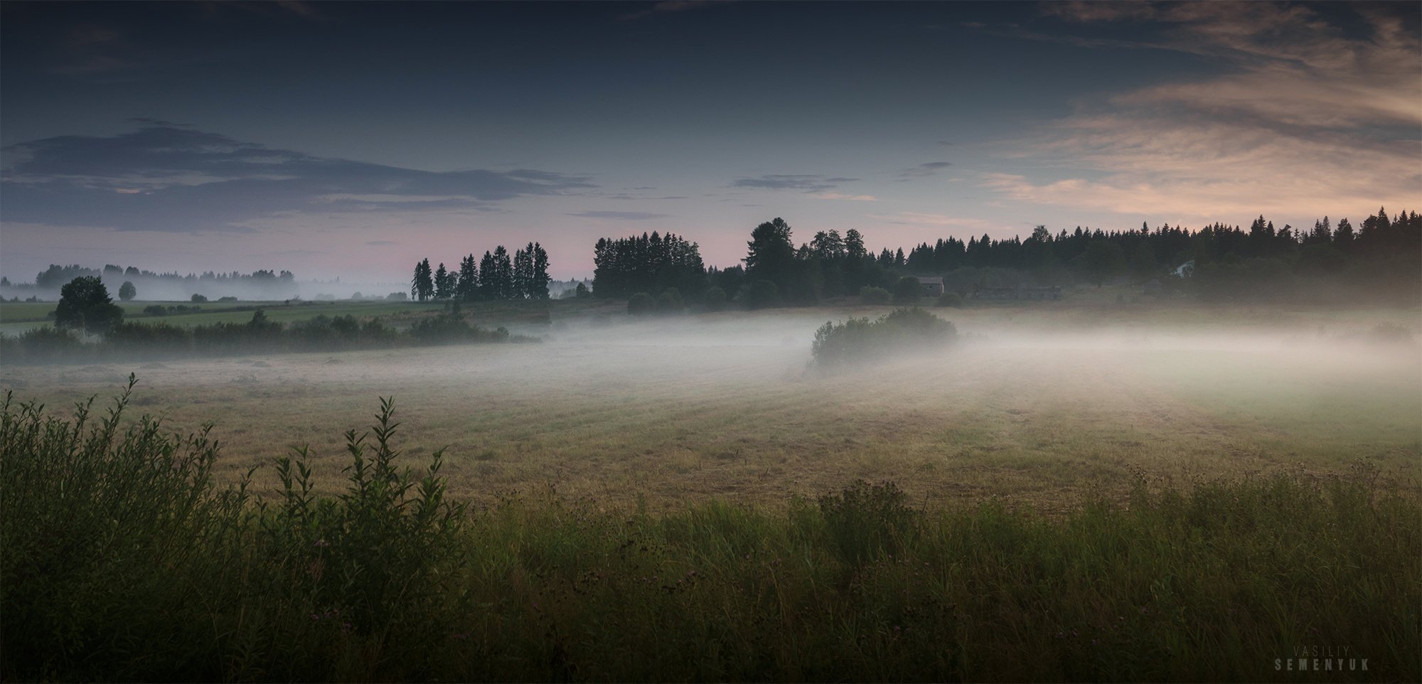 карелия, вечер, туман, лес, поля, karelia, fog, forest, mist, mood, field\'s., Семенюк Василий
