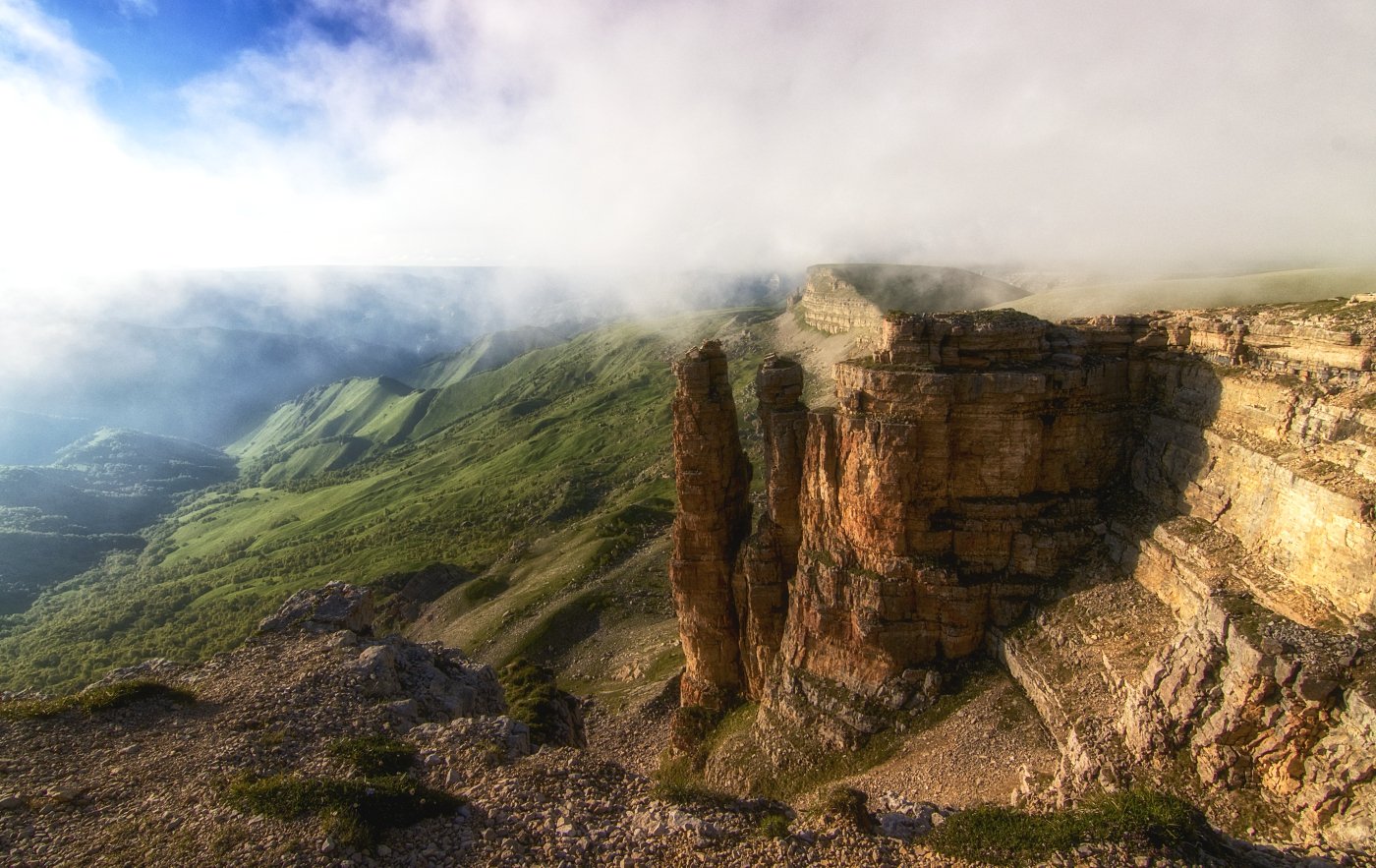 кавказ,горы,плато,туман,закат., Анатолий Салтыков