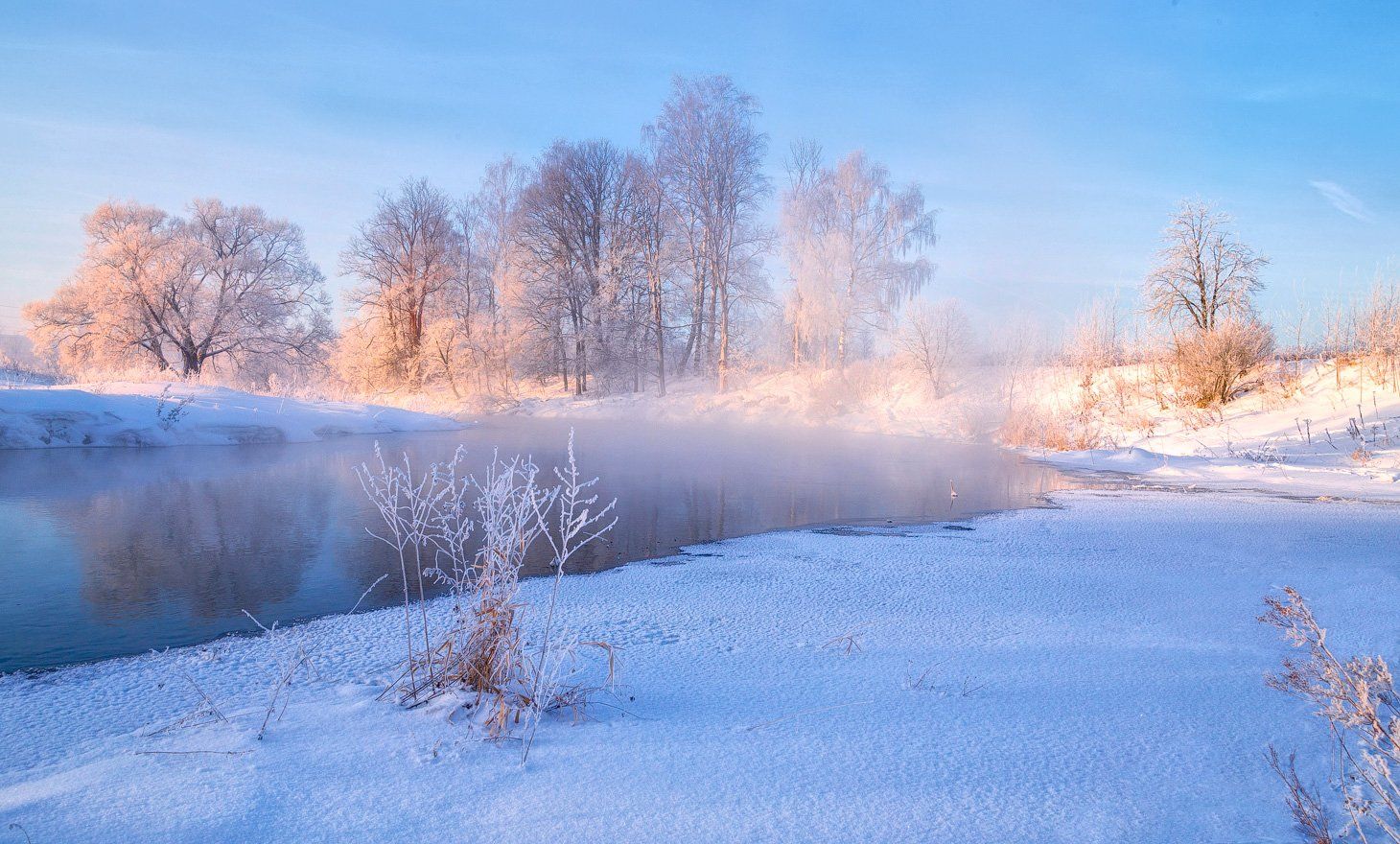 зима, река, туман, утро, Виктор Климкин