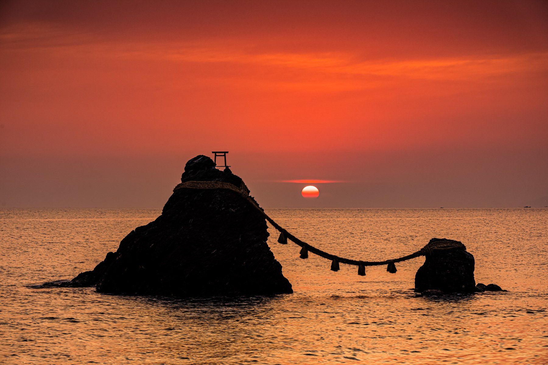 landscape japan nature sunrise sea morning sun meoto iwa married couple rock, Hasan Jakaria