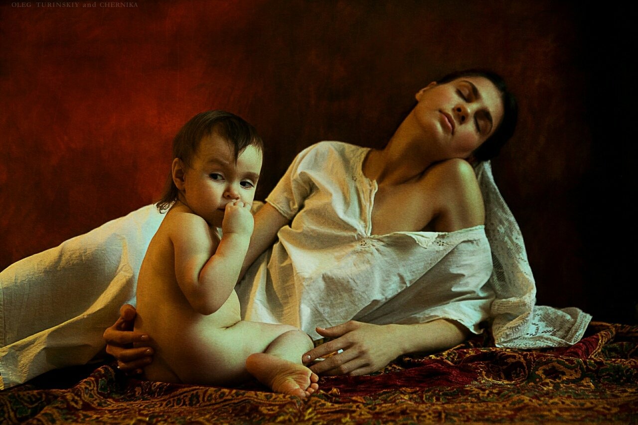 девушка мать дитя ребенок младенец малыш , Олег Туринский