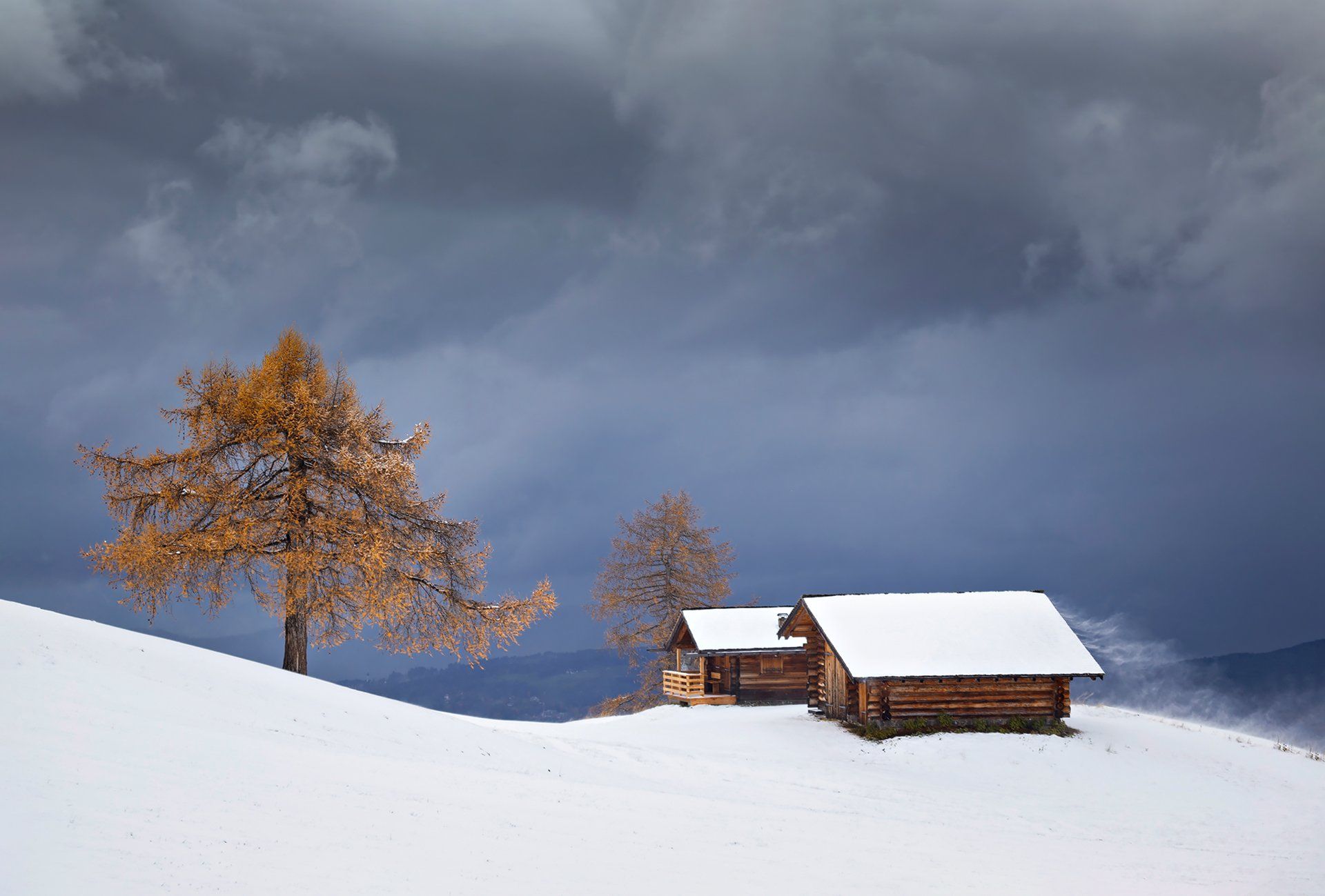 mountains, dolomites, italy, trees, landscape, nature, travel, sunset, autumn, clouds, house, snow, Lazar Ioan Ovidiu