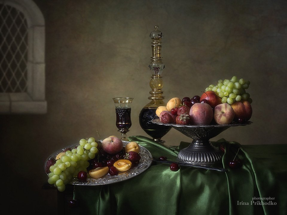 натюрморт, фрукты, вино, старинная посуда, Ирина Приходько