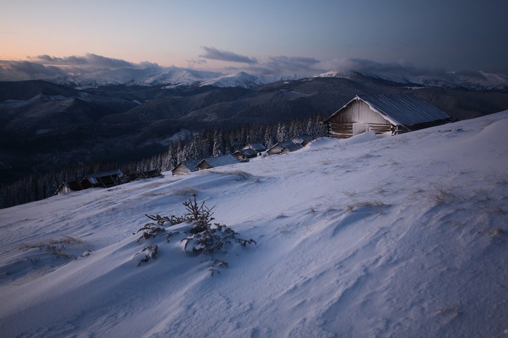 morning, mountaines, winter, Roman Pechizhak