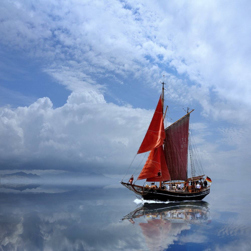 sailing, boat, travel, blue, red, ocean,, Caras Ionut