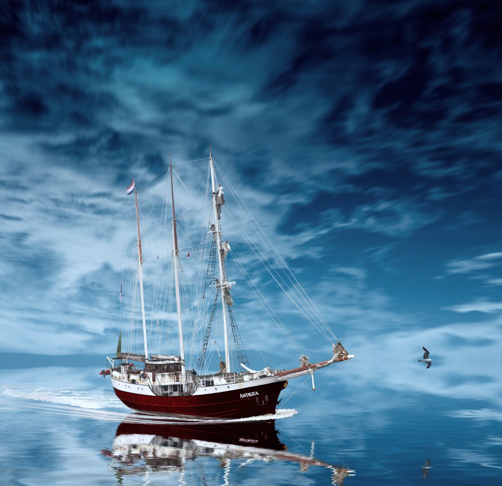 sky, red, boat, reflection, blue, clouds, sailing, shore, germany, journey, Caras Ionut