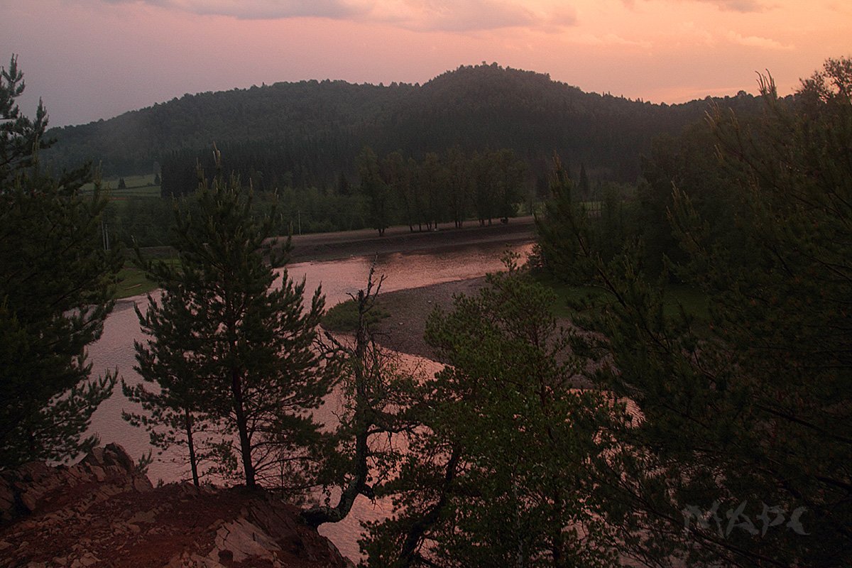 пейзаж вечер река лето закат горы, Шангареев Марс