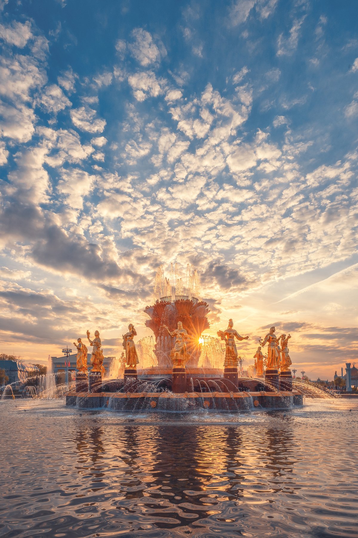Москва, Россия,  небо, закат, sunset, Moscow, фонтан, вднх, облака, sky, cloud, , Анастасия Мазурева