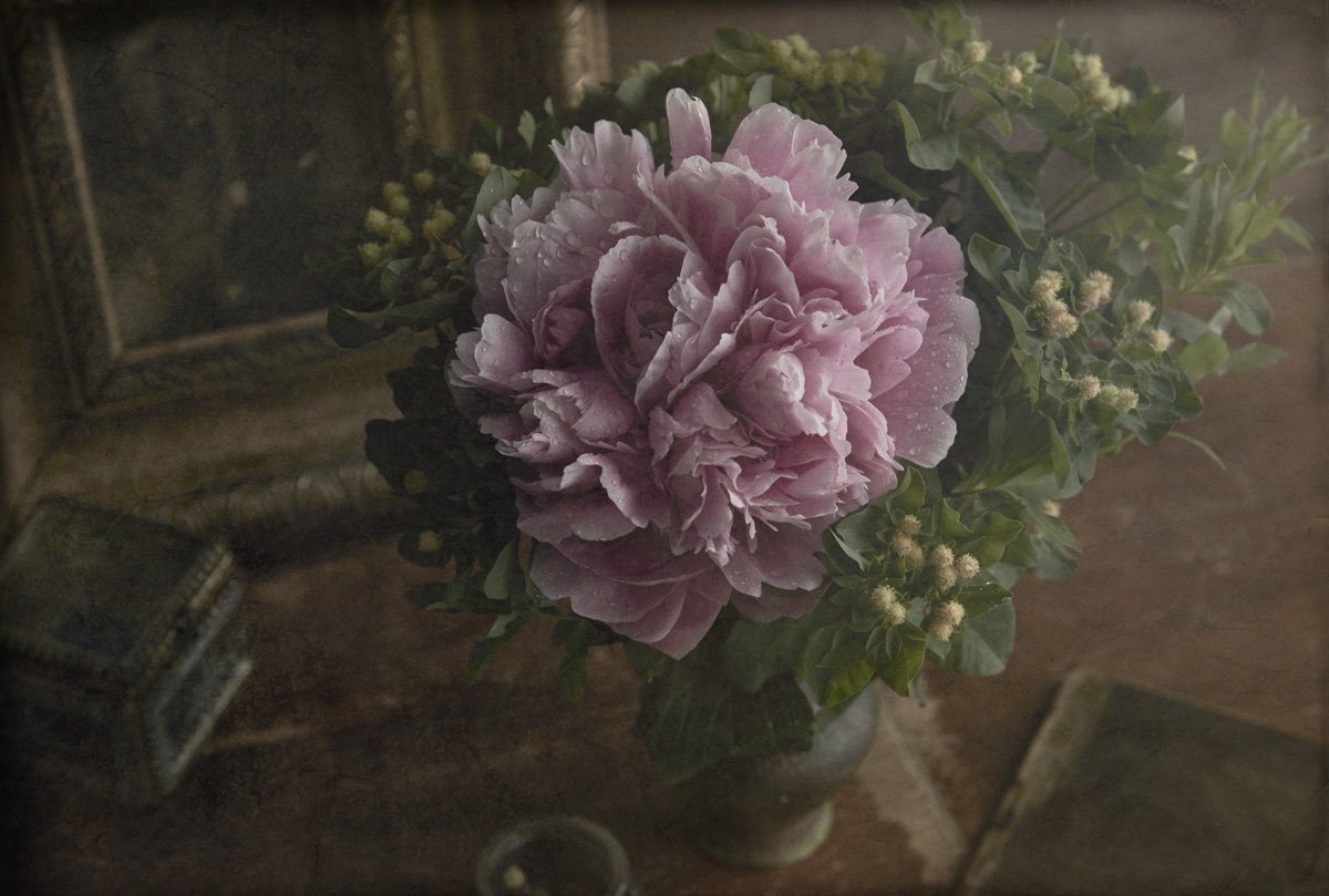 пион, цветок, цветы, цветение, картина, ваза, стол, свет, розовый, Игорь Токарев