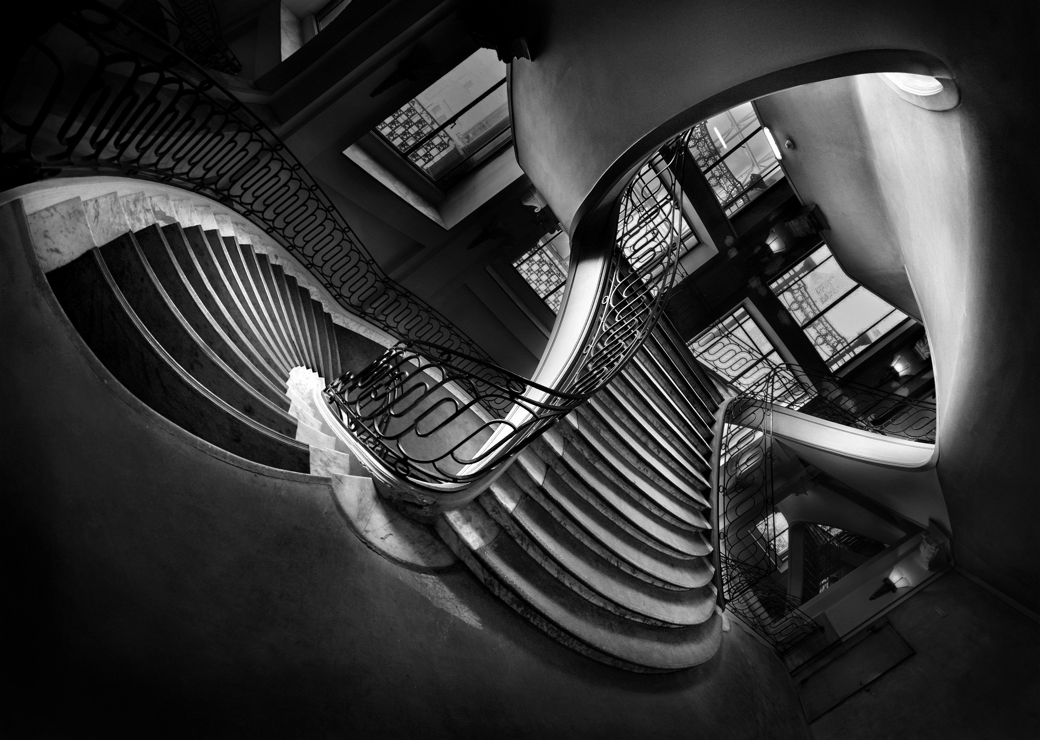 staircase, old, building, paris, france, europe, city, fly, flight, stairs, windows, surreal, panorama, px3, Endegor