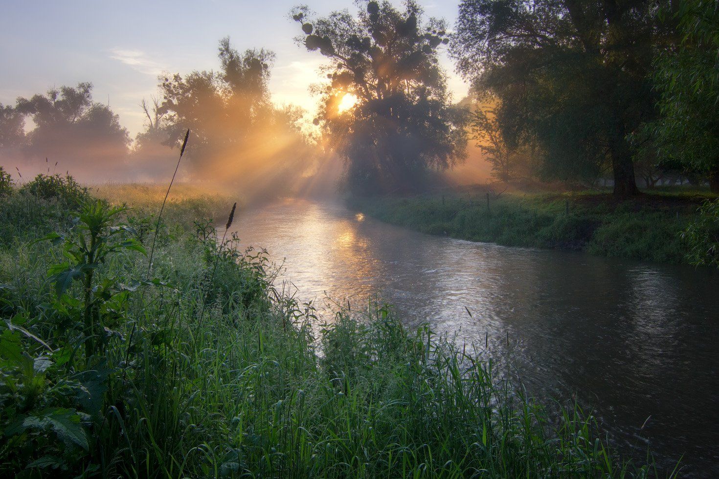 рассвет, река, туман, солнце, утро, Виктор Тулбанов