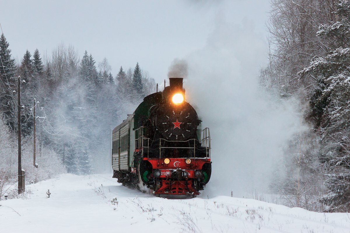 поезд, железная дорога, паровоз, су, сормово, осташков, черный дор, тверская область, зима, снег, природа, пейзаж, Денис Доронин