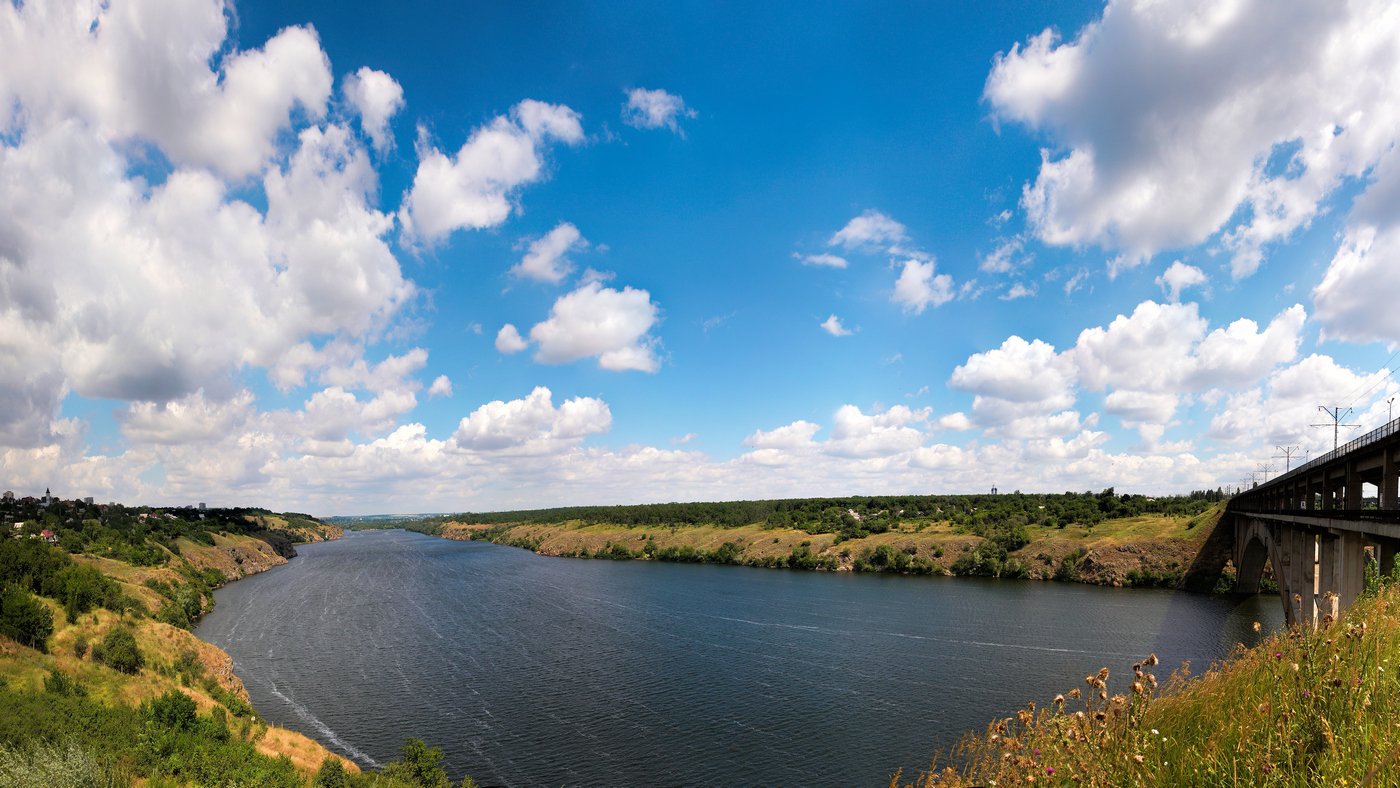 пейзаж,река,облака,небо,мост,панорама, Сергей Богачёв