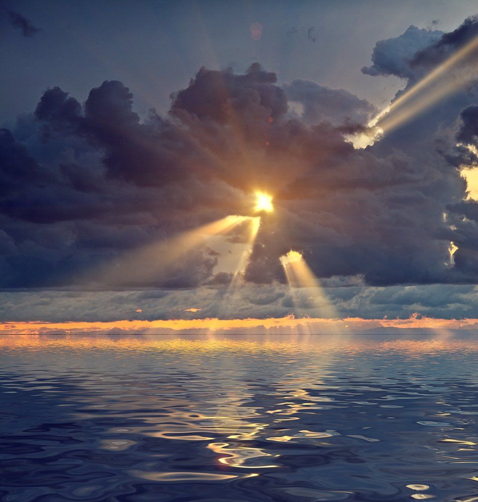 sunset, sea, clouds, rays, Konstantin Mironov