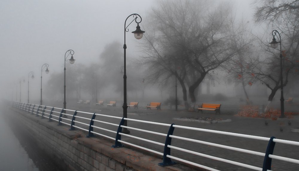 набережная, туман, осень, Игорь Олейник