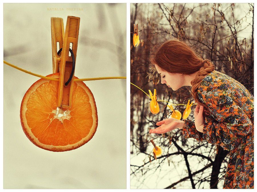 citrus tales, dreams, orange, clothespins,winter, january, redhead girl, Natalia Drepina
