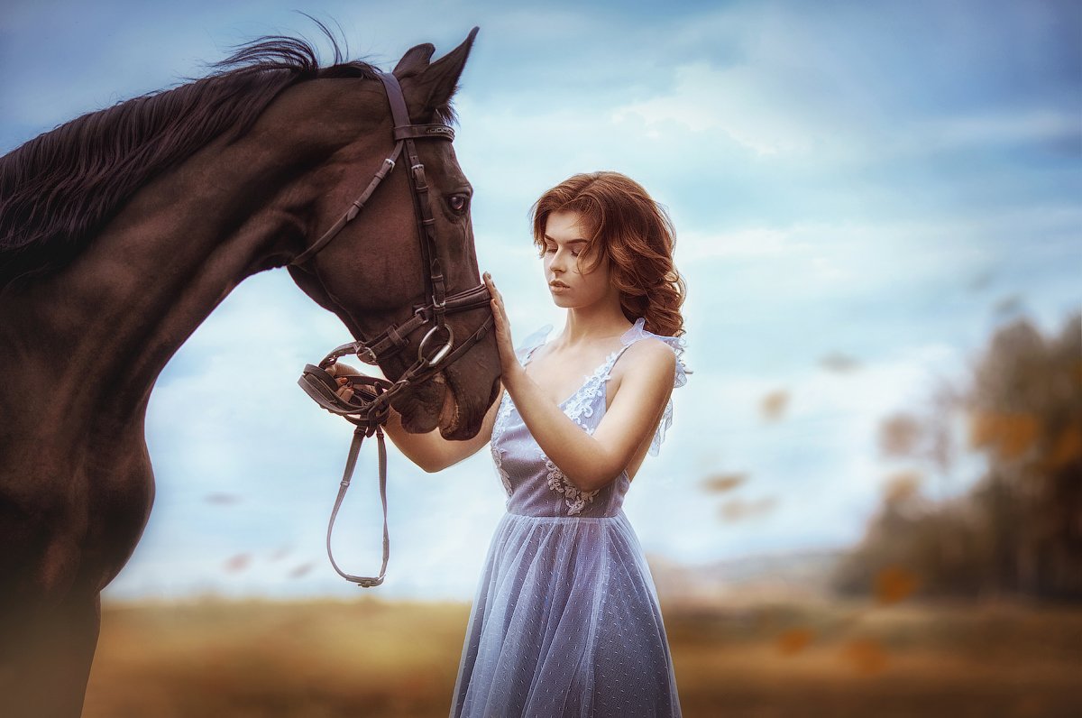 девушка, лошадь, дружба, осень, животные, женский портрет,, Наталья Прядко