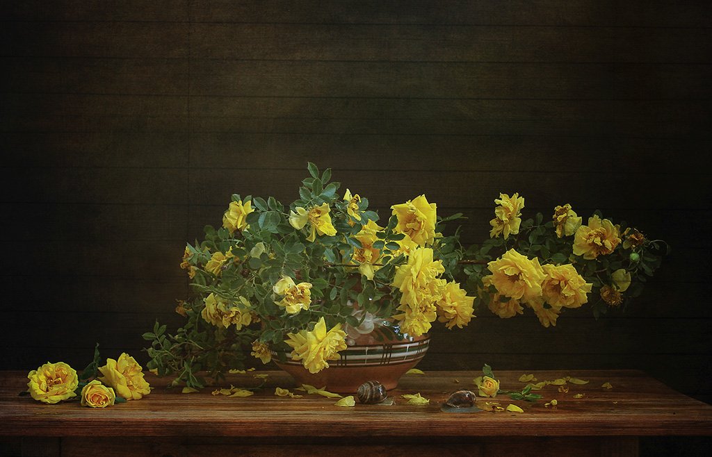желтые розы, ваза, цветы, Людмила Крюкова