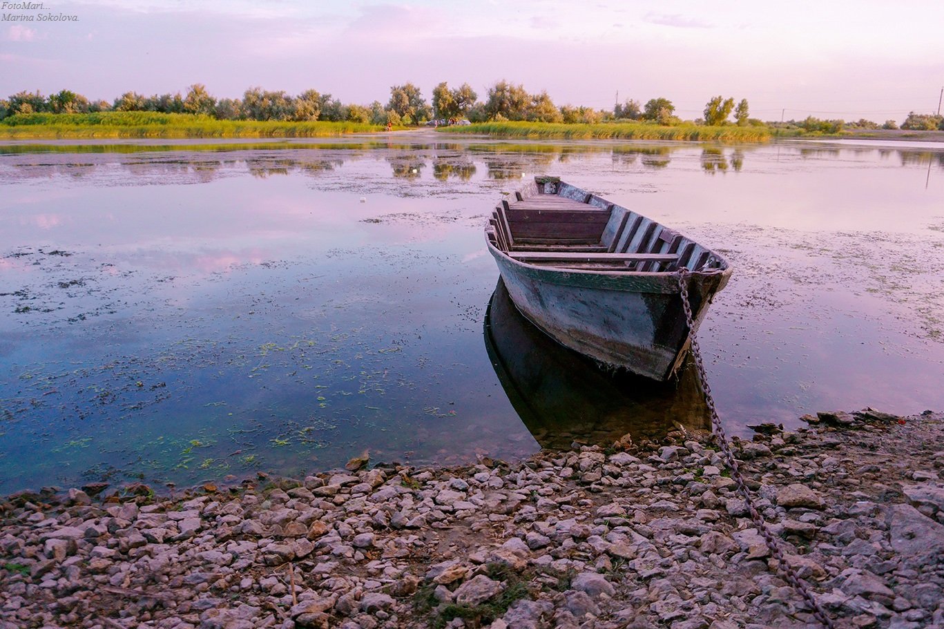 пейзаж,лодка,вечер,река,природа, Марина Соколова
