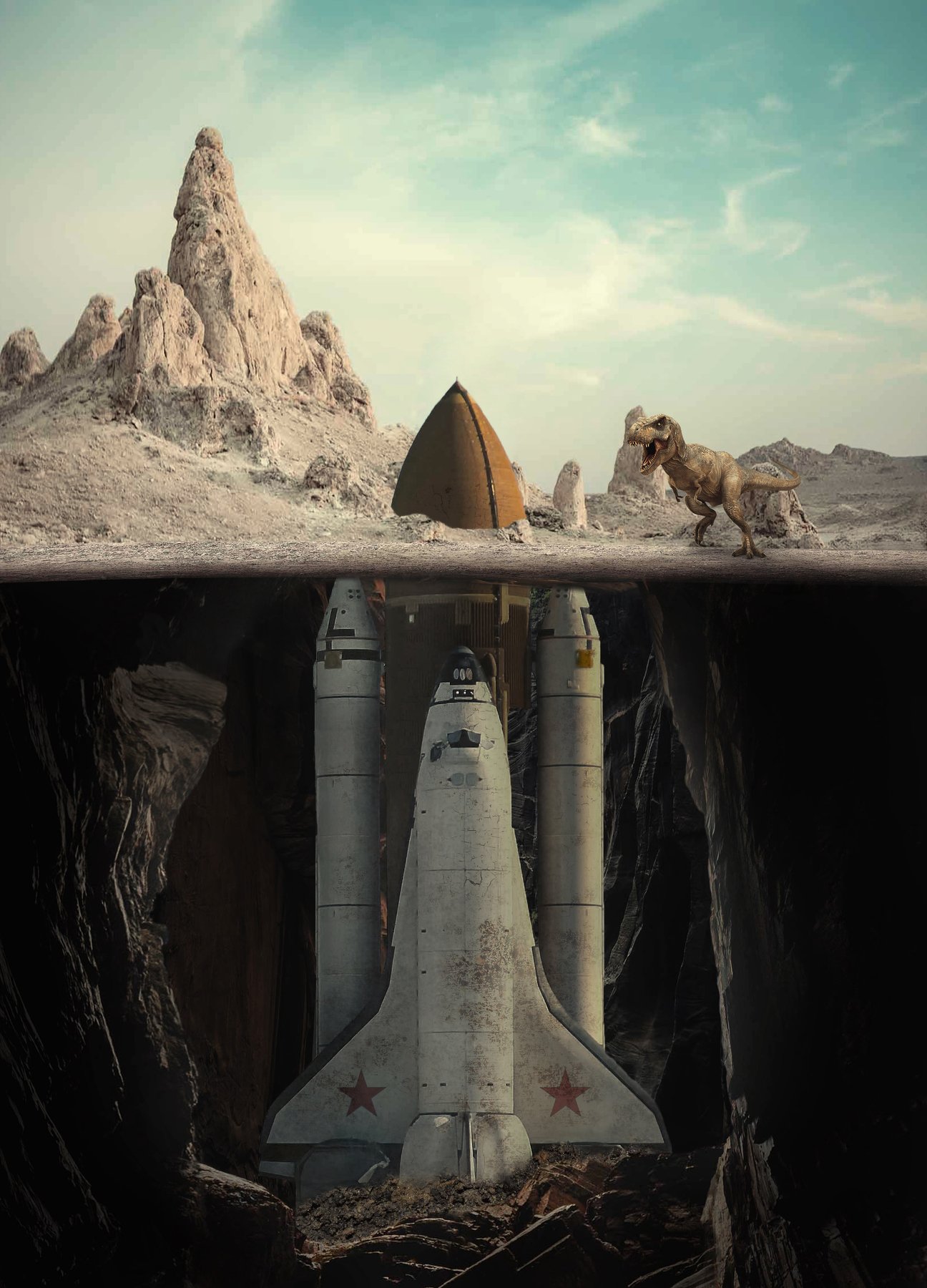 ракета, динозавр, скалы, пещера, Sergii Vidov