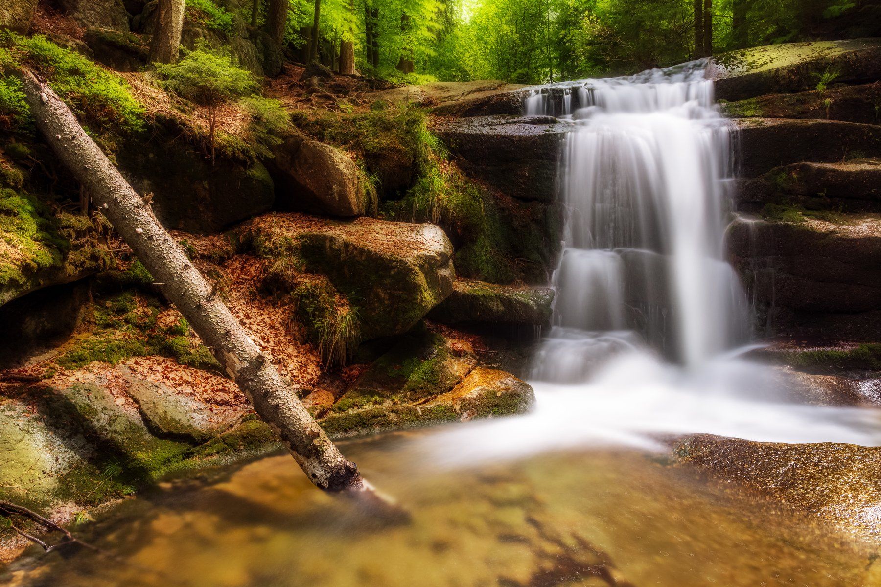 waterfall, cascade, river, light, mountains, rocks, water, long exposure, Tomasz Myśliński