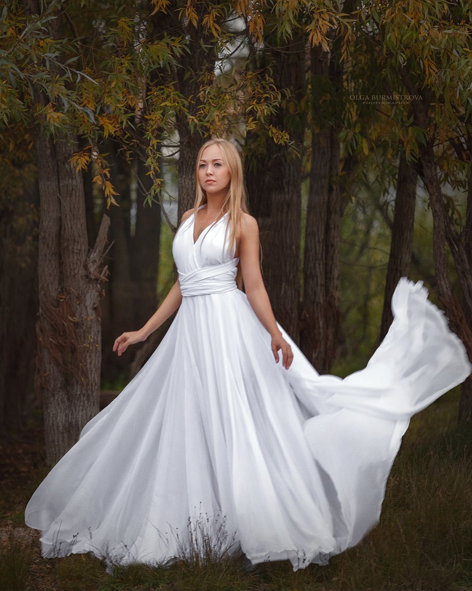 ивы, белое платье, нимфа, платье со шлейфом, Ольга Бурмистрова