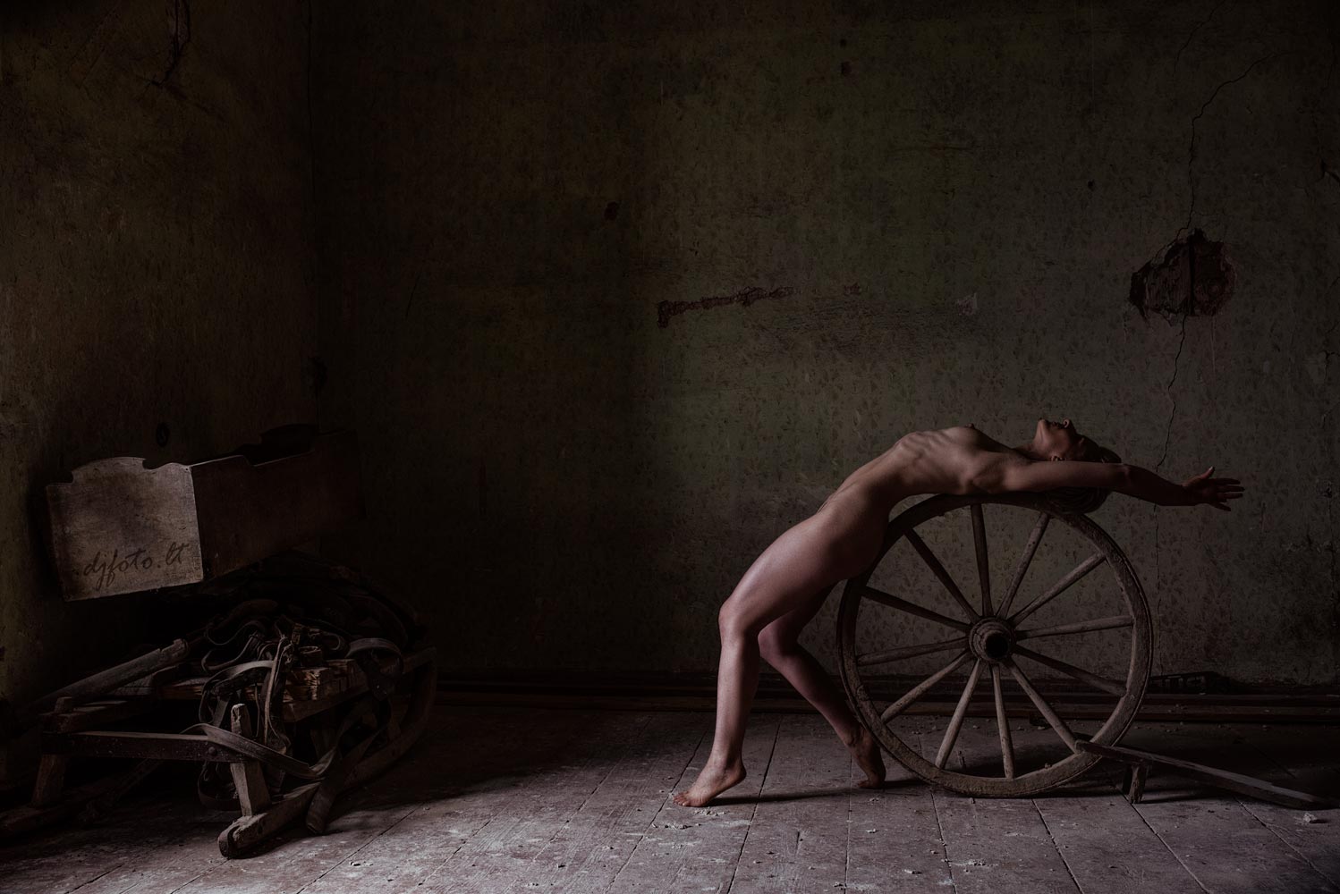 djfoto, nude, urbex, abandoned nude, nude art, natural light, wheel, Darius Juodka