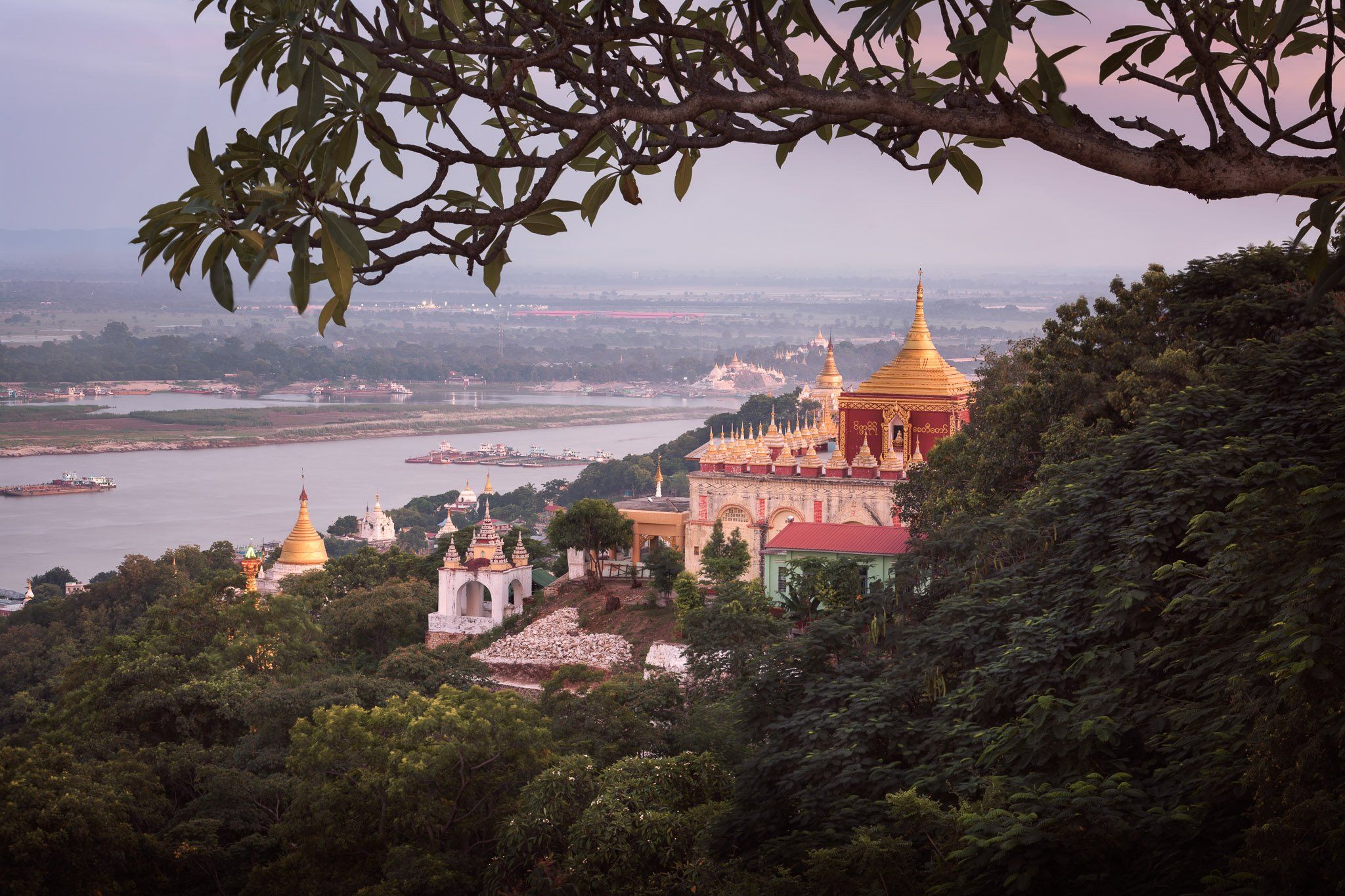 architecture, asia, asian, attraction, blue, buddha, buddhism, buddhist, building, burma, burmese, city, complex, culture, evening, exterior, golden, heritage, hill, historic, history, la, landmark, mandalay, monument, myanmar, outdoor, pagoda, pyae, red,, Andrey Omelyanchuk
