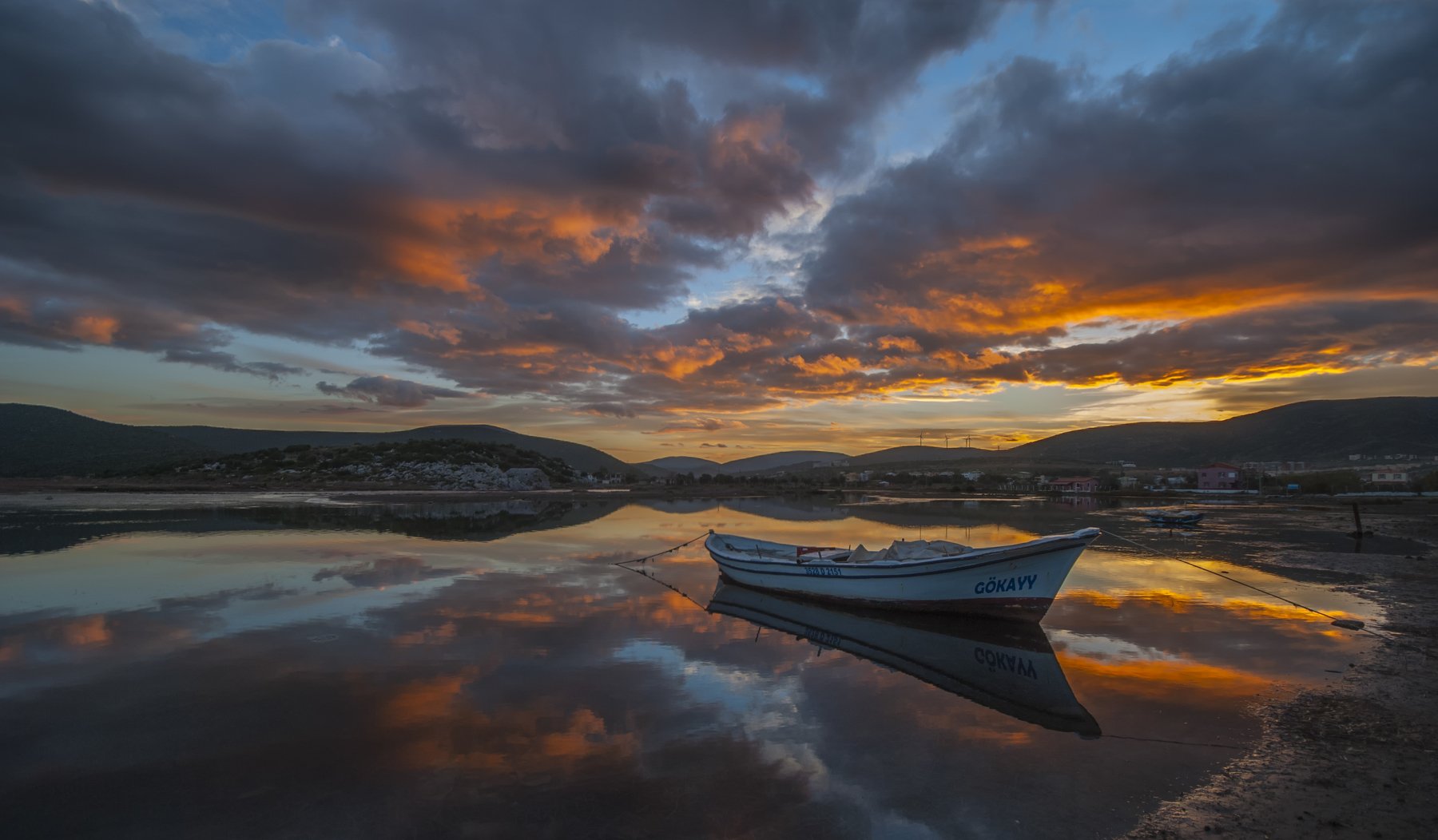 clouds,sky,boat,sea,rocks,reflection,, mehmet enver karanfil