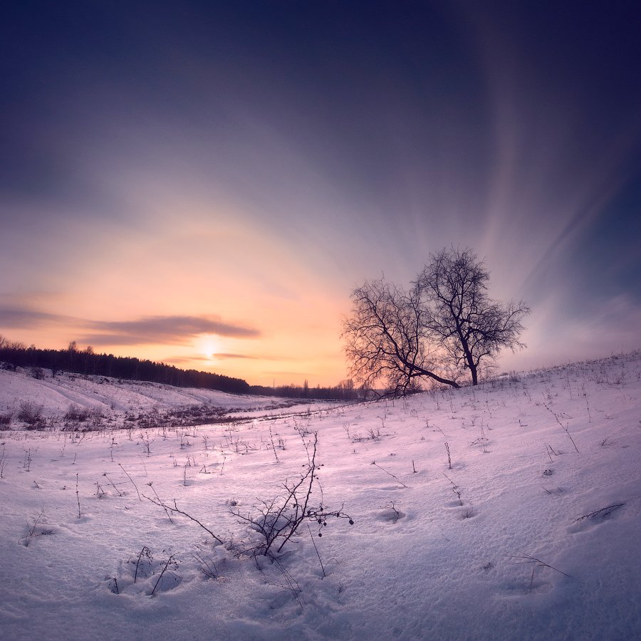 зима, закат, гало, Виталий Башкатов