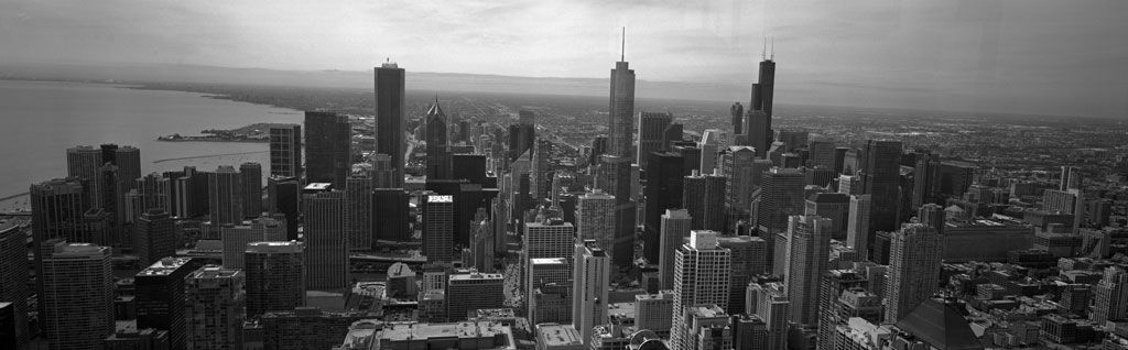 панорама, городской пейзаж, США, Чикаго, ч/б, пленка, архитектура., Алексей Заморкин