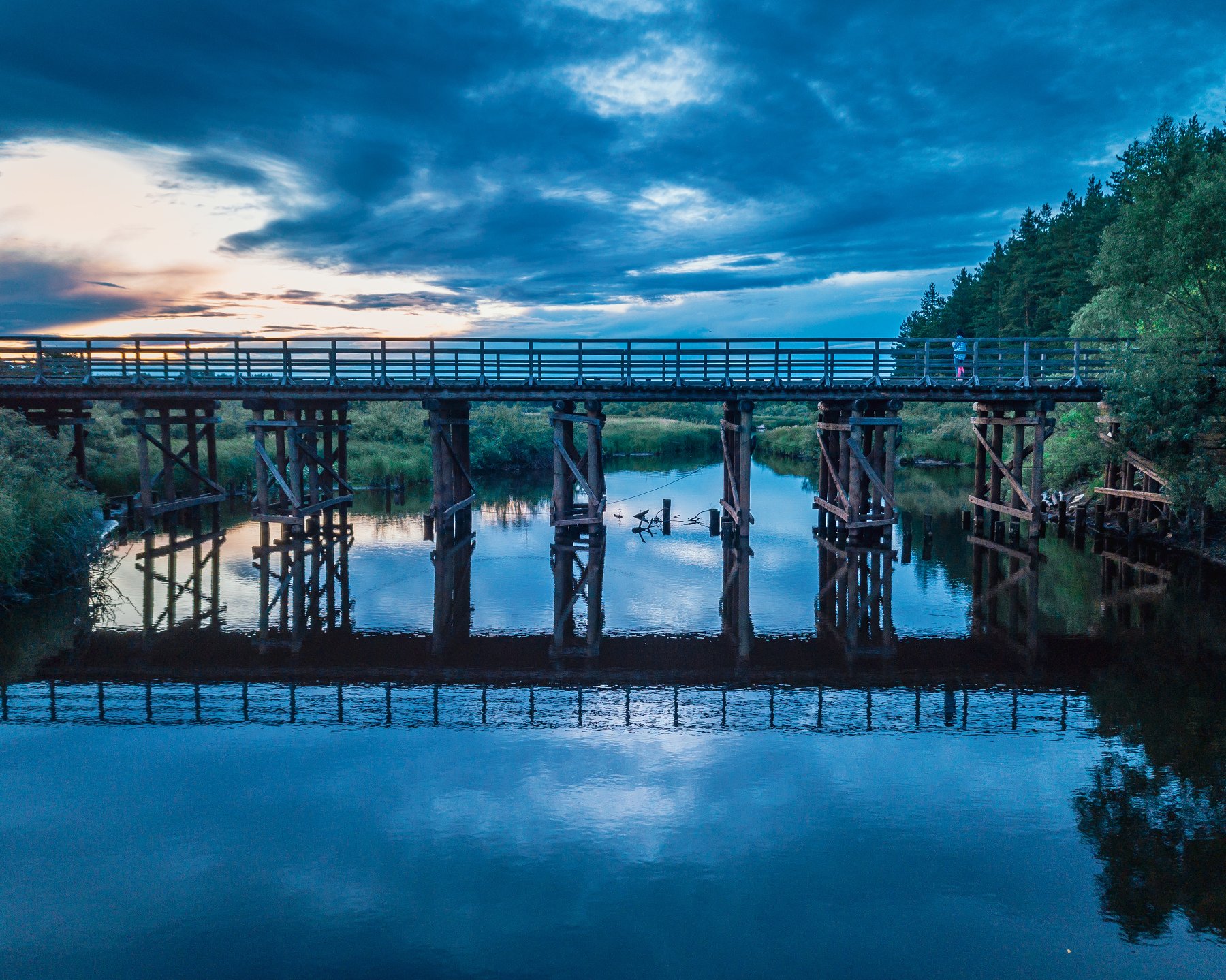 мост, река, закат, отражение, Tony Ivanz