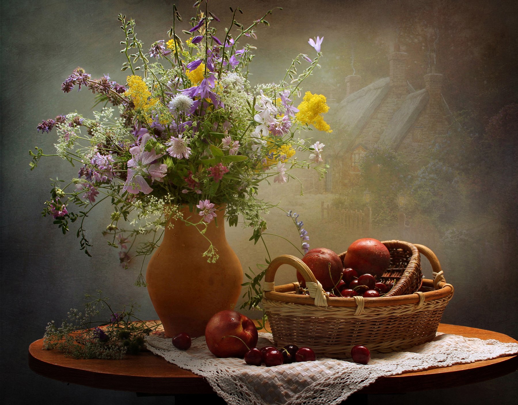 натюрморт, лето, цветы, фрукты, Ковалева Светлана