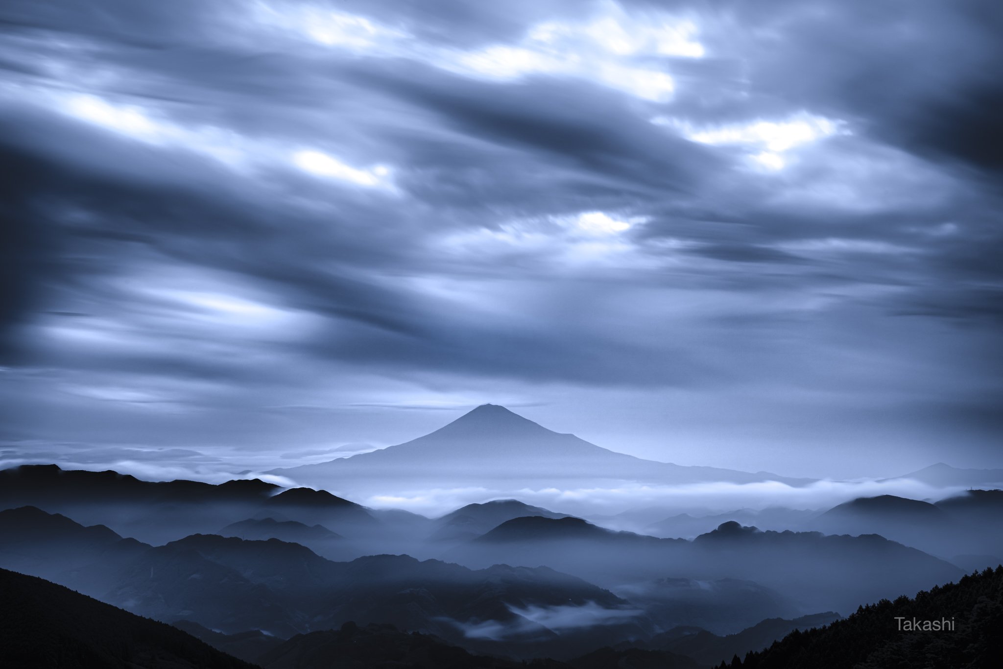 Fuji,mountain,Japan,clouds,gray,amazing,blue,, Takashi