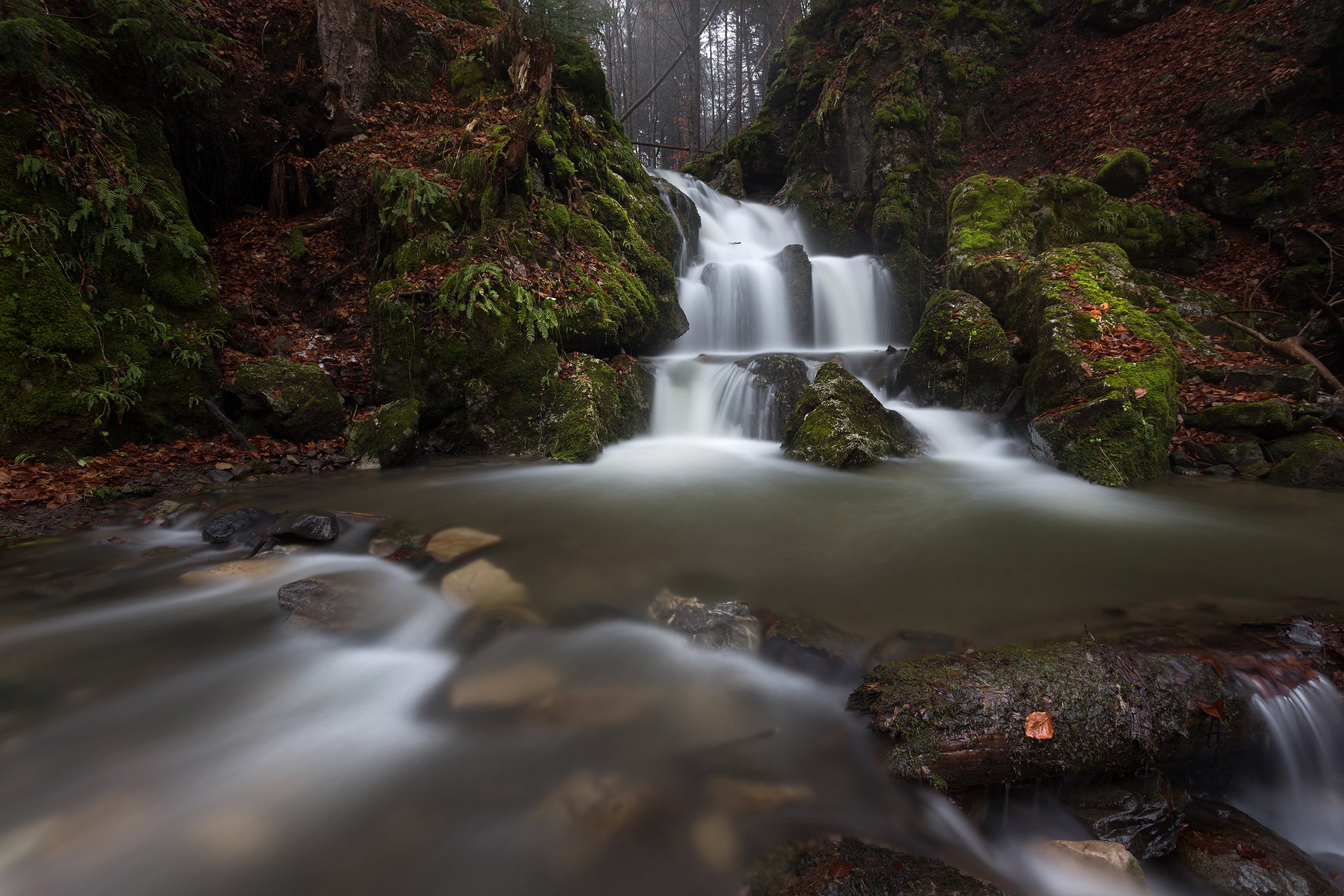 slovaka, waterfall, water, mountain, rock, long exposure, nature, forest, fog,, Adrian Misiak