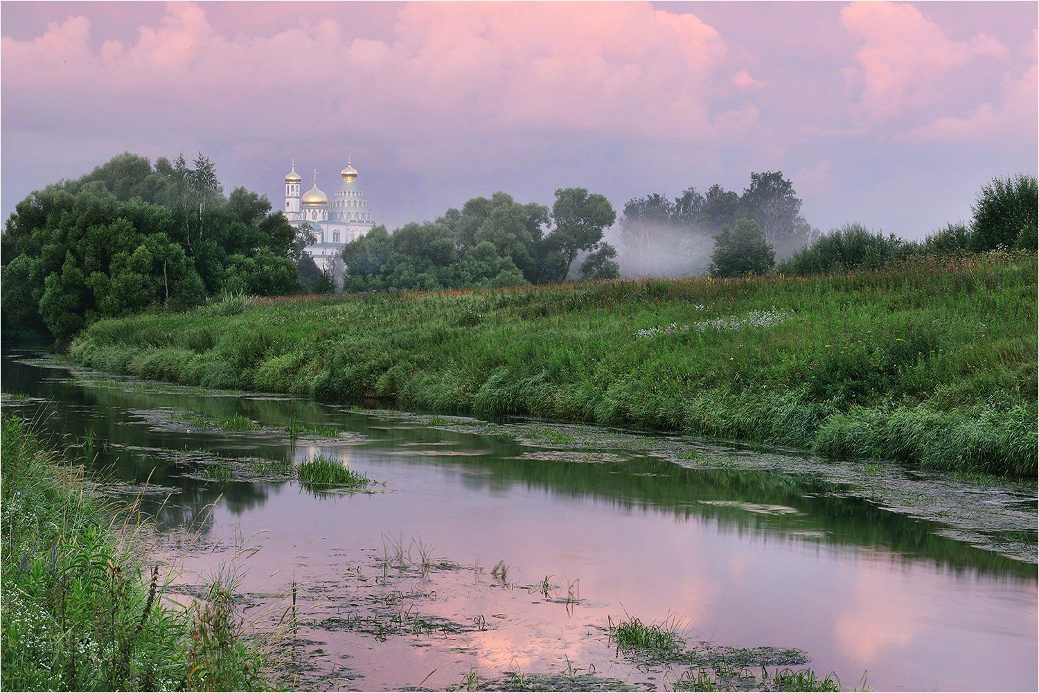лето, утро, туман, река, монастырь,, Victor Pechenev