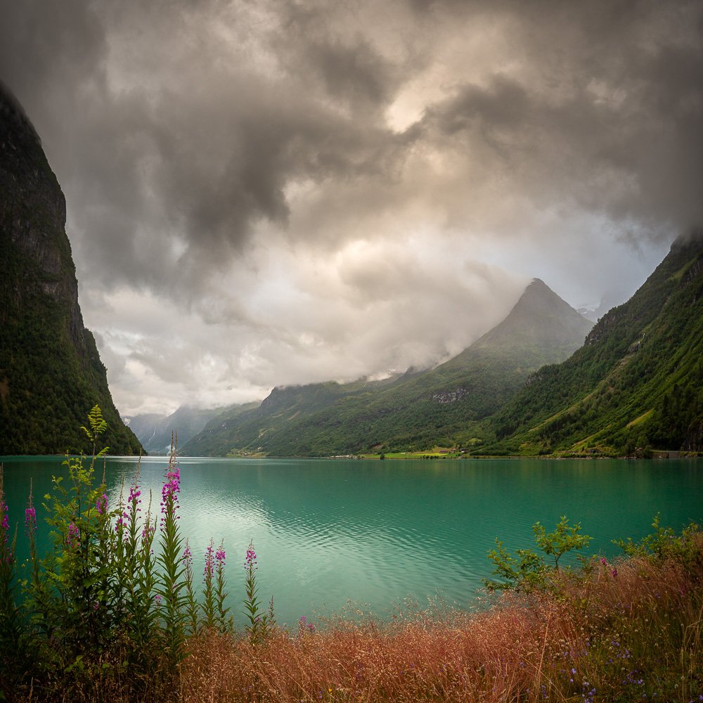 norway,norwegian,oldevatnet,lake,lake shore,shoreline,water,clouds,mountains,sogn og fjordane, Adrian Szatewicz