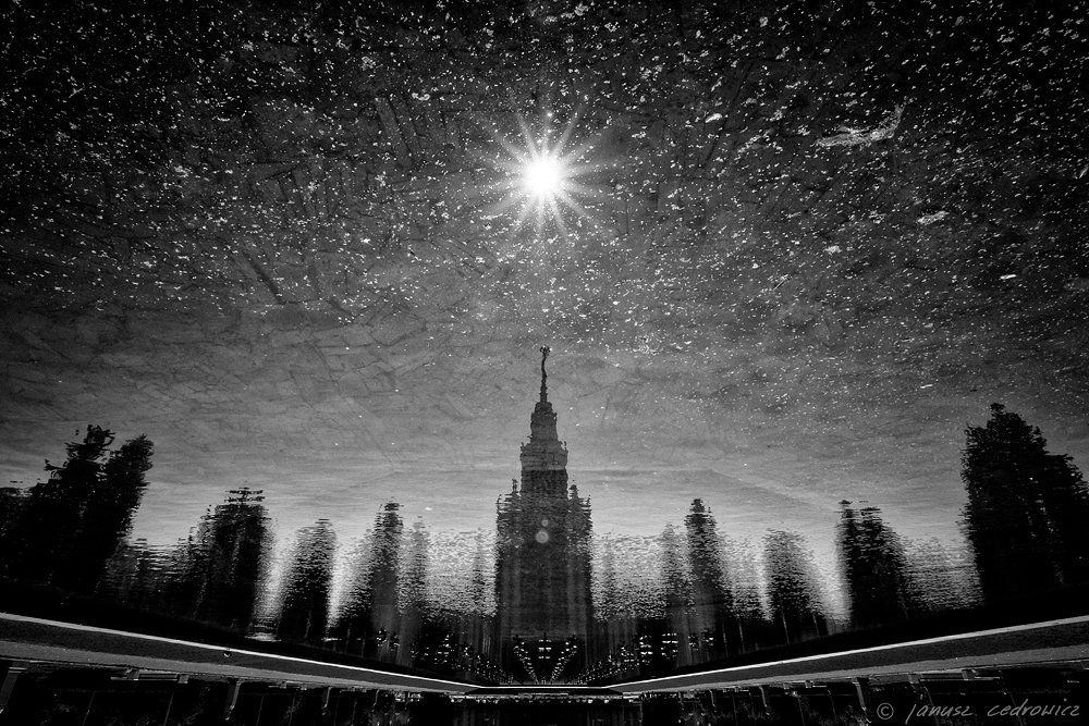 moscow,russia,university,building,architecture,skyscrapper,travel,city,street,mirror,water,sun,star,heaven,sky,urban,, Janusz Cedrowicz