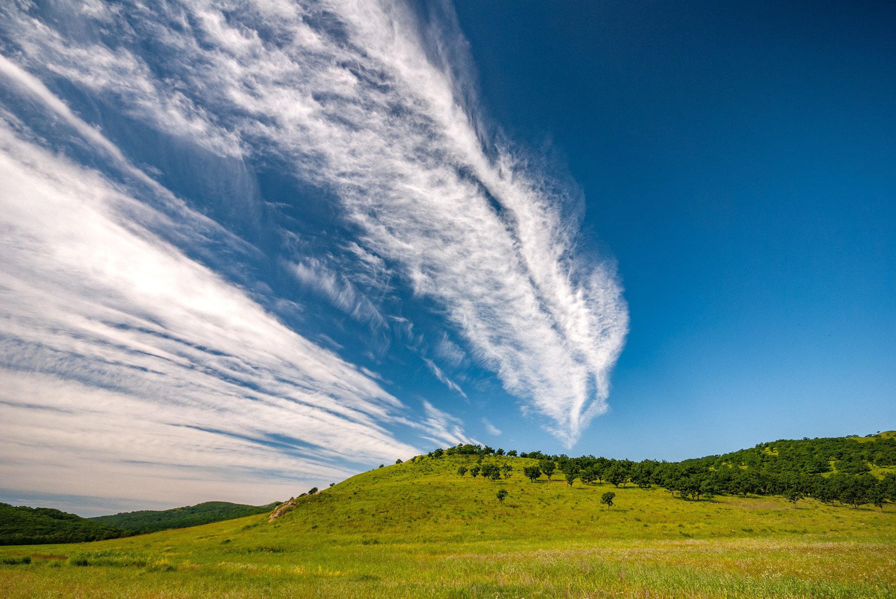 nature, landscape, outdoors, sky, blue, cloud - sky, grass, rural scene, scenics, meadow, summer, tree, hill, mountain, green color, forest, beauty in nature, cloudscape, weather, environment, Иван Боровков