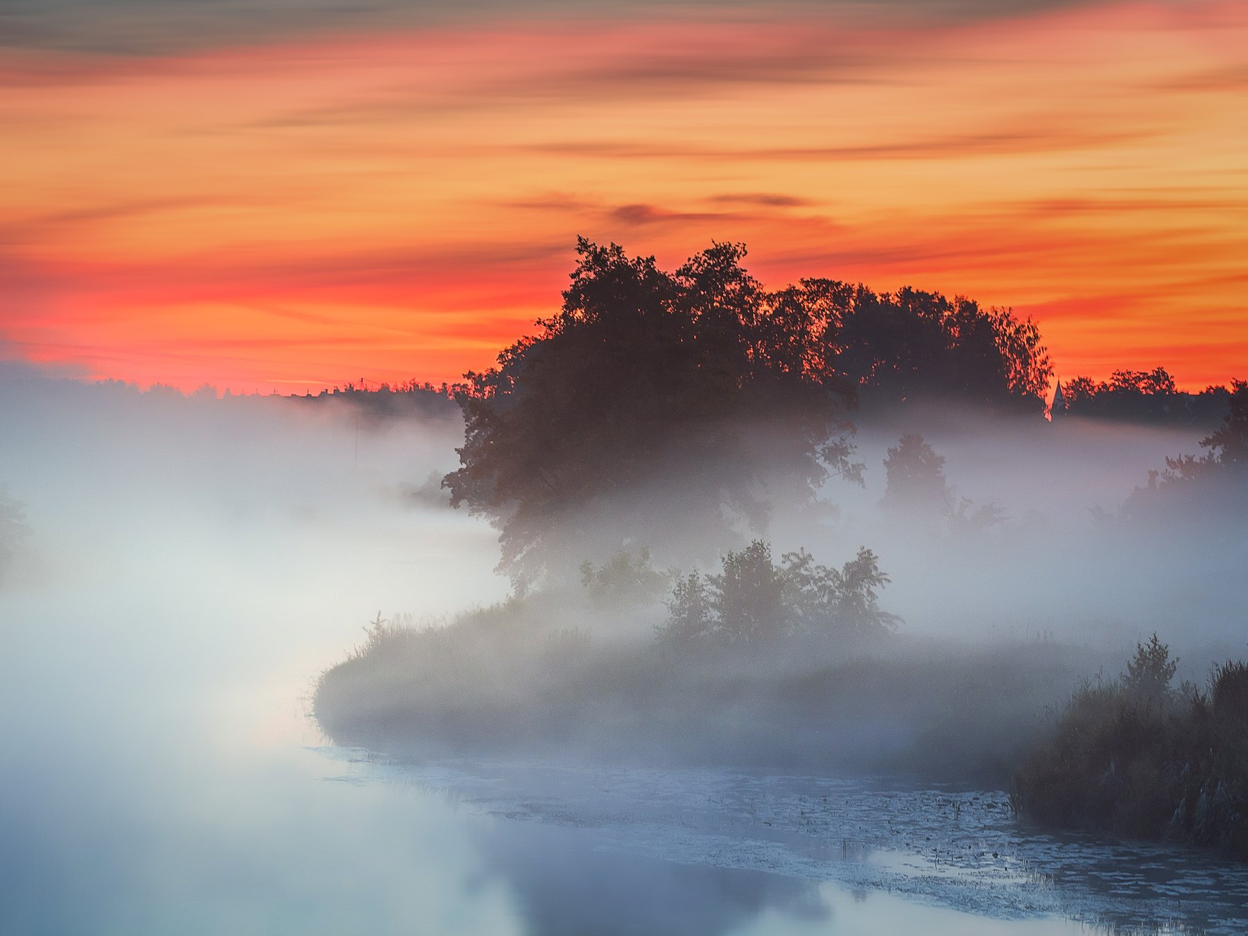sunrize,fog,river,Gwda,nature,light,clouds,landscape,sky,Nikon,trees,summer,dawn,mist,, Krzysztof Tollas