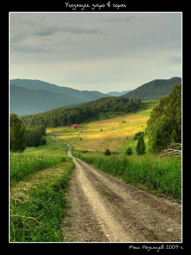 утро, лето, горный алтай, зелень, горы, дорога, Максим Наземцев