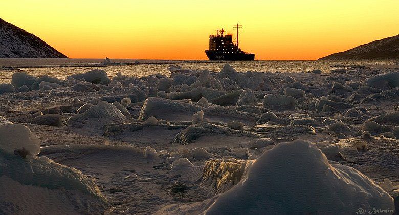 ледокол,море,охотское,лед,бухта,нагаево,магадан,вечер,пейзаж, antonio