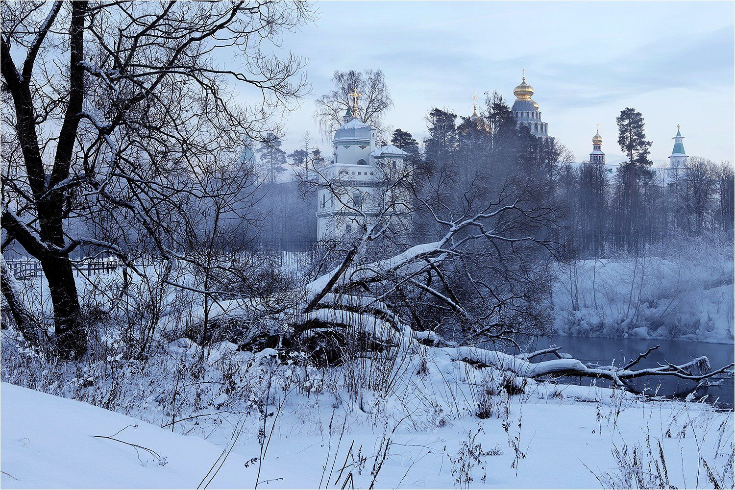зима, река, монастырь,, Victor Pechenev