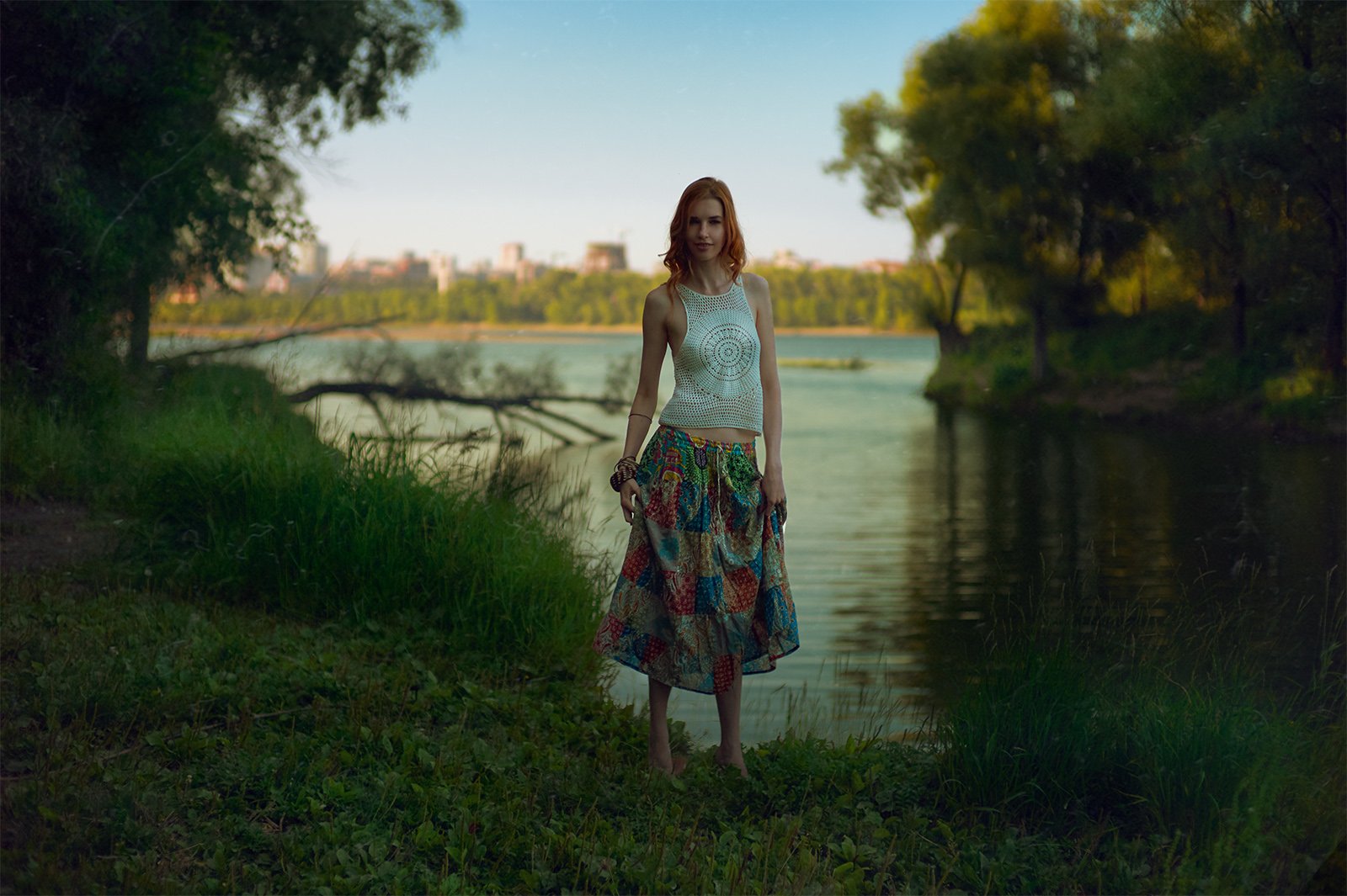 people, , outdoors, , walking, , full, length, , one, person, , day, , leisure, activity, , women, , summer, , dress, , nature, , sky, , beauty, in, nature, , young, , young, women, , river, , tree, , trees, , girl, , beautiful, , beauty, , bay, , grass, Andrew Gnezdilov