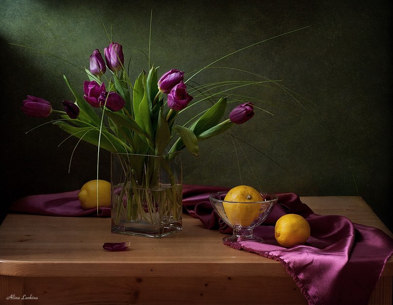 натюрморт, фотонатюрморт, цветы, тюльпан, лимон, Alina Lankina